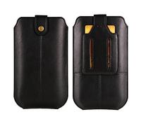 Étui de Ceinture Cuir pour Téléphone Homme Noir, Pochette Ceinture Smartphone Cuir, Vertical Sacoche Ceinture Cuir Randonnée Sac Taille Portefeuille Porte-Cartes en Holster avec Boucle de Ceinture