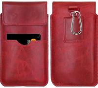 Étui de ceinture en cuir véritable avec mousqueton et passant pour Oppo A5x - Protection latérale latérale - Taille XL - Rouge