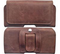 Étui de ceinture en cuir véritable compatible avec Vivo Y19s GT | Étui de protection latéral en cuir avec clip et passant | XL Marron