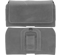 Étui de ceinture en cuir véritable compatible avec Vivo Y19s GT | Étui de protection latéral en cuir avec clip et passant | XL gris