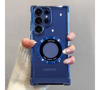 Étui De Charge Magnétique Sans Fil Plaqué De Luxe,Pour Samsung S25 S24 Ultra S23 Fe S22 Plus S21 Note 20,Couvercle De Protection D'objectif Transparent.Navy Blue.For Note 20