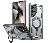 Étui de Charge sans Fil avec Support magnétique Rotatif à 360° pour Samsung Galaxy S26, S25, S24, S23 Ultra, S26 et S25 Plus. Coque Antichoc Grise. Compatible avec Le Samsung Galaxy S25 Ultra.