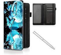Étui de chéquier en cuir pour homme et femme, avec blocage RFID, avec fente pour carte de crédit, sangle élastique et couvertures de chéquier pour femme, Blue Butterfly Moon -874
