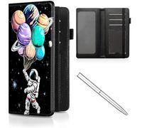 Étui de chéquier en cuir pour homme et femme, avec blocage RFID, avec fente pour carte de crédit, sangle élastique et couvertures de chéquier pour femme, Space Man And Planet -823