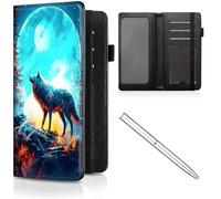 Étui de chéquier en cuir pour homme et femme, avec blocage RFID, avec fente pour carte de crédit, sangle élastique et couvertures de chéquier pour femme, Moon and Wolf -718