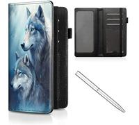 Étui de chéquier en cuir pour homme et femme, avec blocage RFID, avec fente pour carte de crédit, sangle élastique et couvertures de chéquier pour femme, Cute Two Wolf -684