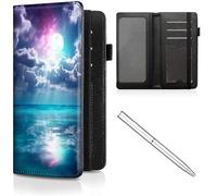 Étui de chéquier en cuir pour homme et femme, avec blocage RFID, avec fente pour carte de crédit, sangle élastique et couvertures de chéquier pour femme, Moon Blue Ocean -667