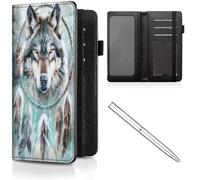 Étui de chéquier en cuir pour homme et femme, avec blocage RFID, avec fente pour carte de crédit, sangle élastique et couvertures de chéquier pour femme, Attrape-rêves Wolf -886