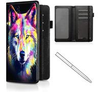 Étui de chéquier en cuir pour homme et femme, avec blocage RFID, avec fente pour carte de crédit, sangle élastique et couvertures de chéquier pour femme, Aquarelle Wolf -760