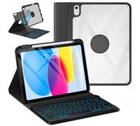Étui de clavier anti-alloff pour iPad 10e génération 2022/A16 11{^>e<^} génération 2025 (10,9/11"), clavier élargi pour iPad 11/10 génération avec rétroéclairage 7 couleurs (noir, style rotatif à 360°