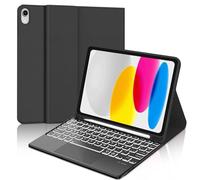 Étui de clavier pour iPad A16 11/10 génération 2025/2022 (11/10,9"), étui avec clavier pour iPad 11/10 génération, éclairage 7 couleurs, disposition QWERTZ magnétique, clavier noir