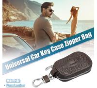 Étui De Clé De Voiture En Simili Cuir Marron Avec Motif Crocodile Et Fermeture Éclair