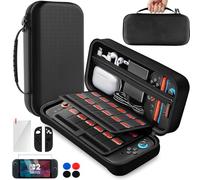 Étui de grande capacité pour Nintendo Switch 2, housse rigide pour Switch 2 avec 1 protecteur d'écran, 2 housses en silicone pour manettes Joy-Con, 4 embouts de pouce et 1 lingette de nettoyage.