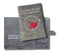 Étui de luxe pour carnet de grossesse - Avec inscription en allemand « Aus dem Bauch mitten ins Herz! » - Avec pochettes supplémentaires et fermeture - 100 % feutre de laine - Fabriqué en Allemagne