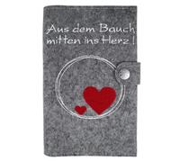 Étui de luxe pour carnet de grossesse - Avec inscription en allemand « Aus dem Bauch mitten ins Herz! » - Avec pochettes supplémentaires et fermeture - 100 % feutre de laine - Fabriqué en Allemagne