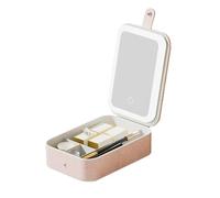 Étui de Maquillage avec Miroir, boîte de Maquillage avec Miroir, boîte de Maquillage compacte, Miroir de Maquillage de Texture en Cuir de Crocodile avec lumière LED de Grande Taille, Rose