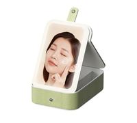 Étui de Maquillage avec Miroir, boîte de Maquillage avec Miroir, boîte de Maquillage compacte, Miroir de Maquillage de Texture en Cuir de Crocodile avec lumière LED de Grande Taille, Vert