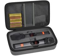 Étui de microphone sans fil compatible avec le système de deux microphones sans fil JBL PartyBox, sac de voyage pour chant ou karaoké pour récepteur, adaptateur, piles - Gris