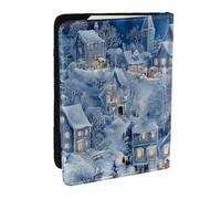 Étui de passeport 3D en cuir synthétique avec imprimé ville de Noël, pays des merveilles enneigées, pour homme et femme, 16,5 cm, Noir , Taille unique