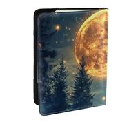 Étui de passeport 3D en cuir synthétique imprimé pleine lune, étoiles et pin, ciel nocturne, pour homme et femme, 16,5 cm, Noir , Taille unique