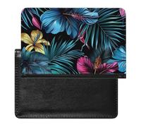 Étui de passeport à motif floral tropical - Portefeuille de voyage sécurisé en cuir synthétique - Pour cartes de crédit - Sac de rangement pour passeport - Pour homme et femme - Blanc - Taille unique