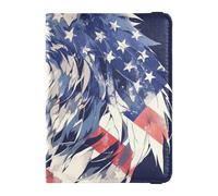 Étui de passeport amusant en cuir imperméable avec motif loup du 4 juillet pour homme, loup animal drôle 4 juillet Jour de l'indépendance, 1 size