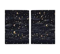 Étui de passeport avec étoiles et lune sur le noir - Ultra fin en cuir synthétique - Organiseur de documents de voyage compact de qualité supérieure - Housse de protection pour passeport international