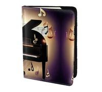 Étui de passeport avec impression de notes de musique et piano - Accessoire de voyage pour homme et femme, Noir , Taille unique