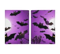 Étui de passeport de voyage avec emplacements pour cartes de crédit et carte d'embarquement pour Halloween, motif chauve-souris volantes violettes (20,3 x 13,7 cm)