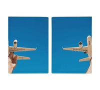 Étui de passeport de voyage en cuir imprimé à carreaux Bethel pour voyage, documents, cadeaux de voyage, Avions blancs Blue Skies, 20.3x13.8cm