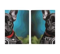 Étui de passeport de voyage en cuir imprimé bouledogue français chiot avec appareil photo pour voyage, documents, cadeaux de voyage, Chiot bouledogue français avec appareil photo, 20.3x13.8cm