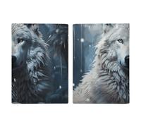 Étui de passeport de voyage en cuir imprimé fleurs aquarelle pour voyage, documents, cadeaux de voyage, Loup assis dans la neige, 20.3x13.8cm