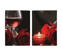 Étui de passeport de voyage en cuir imprimé fleurs de cerisier rose pour voyage, documents, cadeaux de voyage, Verre à vin et bougie rose rouge, 20.3x13.8cm