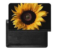 Étui de passeport de voyage pour homme et femme, blocage RFID, tournesol sur fond noir, accessoires de voyage, Tournesol sur fond noir, Taille unique