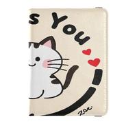 Étui de passeport décoratif en cuir avec motif de chat blanc I Miss You - Protection pour documents de voyage - Avec blocage RFID - Léger, Chat blanc mignon I Miss You Cartoon, 1 size