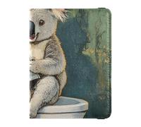 Étui de passeport décoratif en cuir avec motif koala gris mignon et mignon pour lire des journaux, Joli koala gris de dessin animé lit le journal, 1 size
