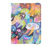Étui de passeport décoratif en cuir avec motifs d'animaux de dessin animé et arc-en-ciel, Animaux de dessin animé mignons couleur arc-en-ciel, 1 size