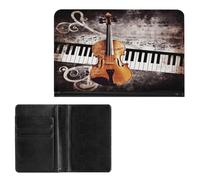 Étui de passeport élégant pour piano, violon, notes de musique, couverture de passeport mince pour homme et femme, style, taille unique, protecteur de passeport, Style :, Taille unique, Protecteur de