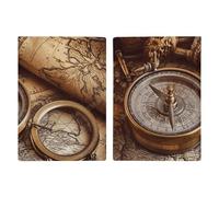 Étui de passeport en cuir avec boussole et carte du monde imprimée pour documents, cadeaux de voyage, Boussole et carte du vieux monde, 20.3x13.8cm