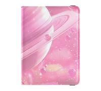 Étui de passeport en cuir avec emplacement pour carte de vaccin - Motif planète rose, Esthétique Pink Planet Animation, 1 size