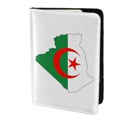 Étui de passeport en cuir avec imprimé carte du drapeau de l'Algérie pour homme et femme, portefeuille de voyage, noir, One Size