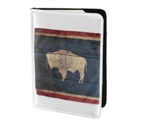 Étui de passeport en cuir avec imprimé carte du drapeau de l'État du Wyoming pour homme et femme, portefeuille de voyage, noir, One Size