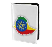 Étui de passeport en cuir avec imprimé carte du drapeau de l'Éthiopie pour homme et femme, portefeuille de voyage, noir, One Size
