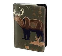Étui de passeport en cuir avec imprimé cerf et ours lodge pour homme et femme, portefeuille de voyage, noir, One Size