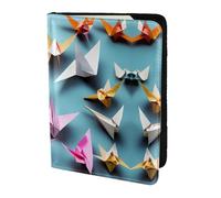 Étui de passeport en cuir avec imprimé grues en papier origami pour homme et femme, portefeuille de voyage, noir, One Size