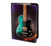 Étui de passeport en cuir avec imprimé guitare verte pour homme et femme, portefeuille de voyage, noir, One Size
