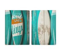 Étui de passeport en cuir avec imprimé papillon monarque pour documents, cadeaux de voyage, Planche de surf turquoise vintage, 20.3x13.8cm