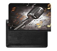 Étui de passeport en cuir avec microphone et notes de musique - Protection RFID - Portefeuille de voyage pour documents - Pour homme et femme