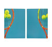 Étui de passeport en cuir avec motif chat arc-en-ciel pour documents, cadeaux de voyage, Raquettes et balles de tennis amusantes., 20.3x13.8cm