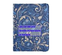 Étui de passeport en cuir avec motif de défilement bleu personnalisable - Portefeuille pour documents de voyage - Étui de protection pour passeport avec fente pour carte de vaccin - Léger, Motif de